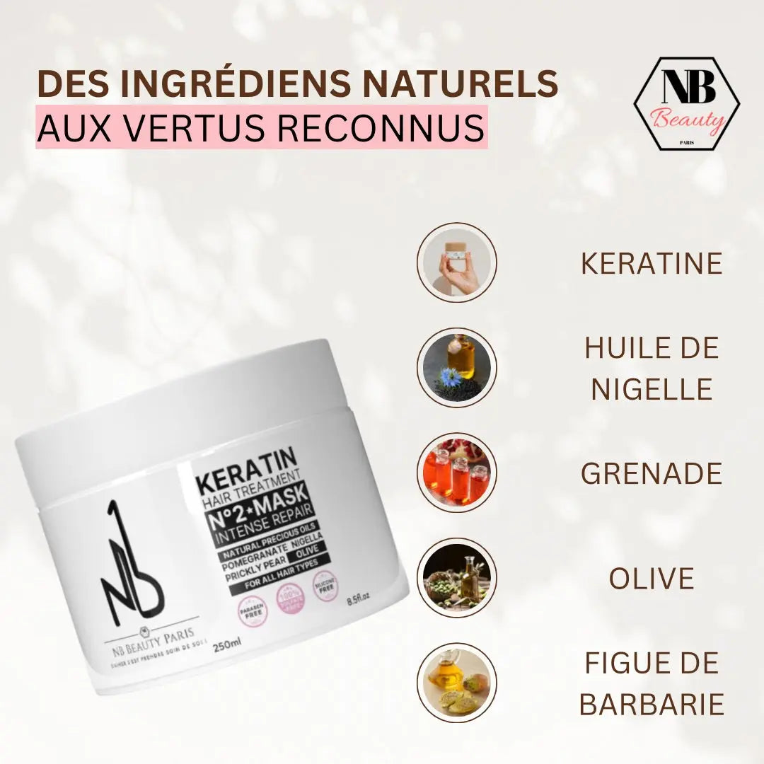 Masque Kératine Réparateur Intense NB1 - Entretien post lissage brésilien N°2 - NB BEAUTY PARIS