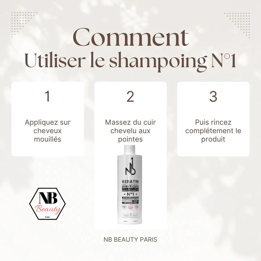 Shampoing sans sulfate Kératine - Réparateur Intense NB1 - Entretien post lissage brésilien N°1 - NB BEAUTY PARIS