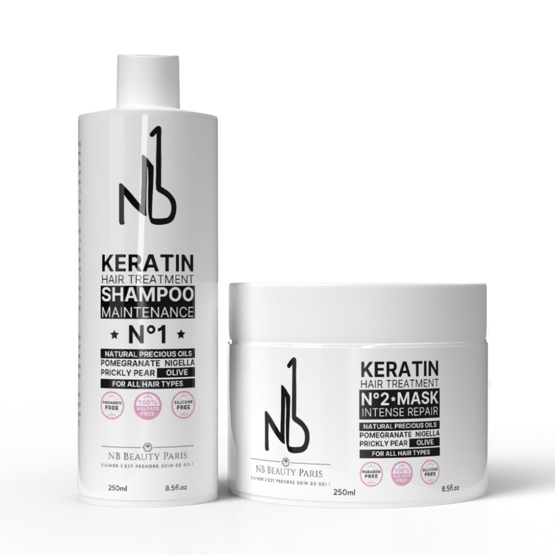 Kit entretien cheveux - shampoing et masque réparateur intense NB1 - kératine - sans sulfate - NB Beauty PARIS